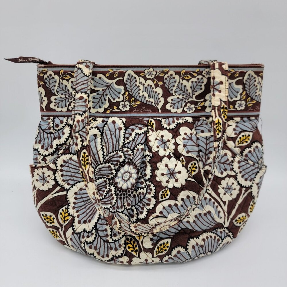 Vera Bradley Bag Brown Blue Floral Design Purse Bag Quilted Cotton